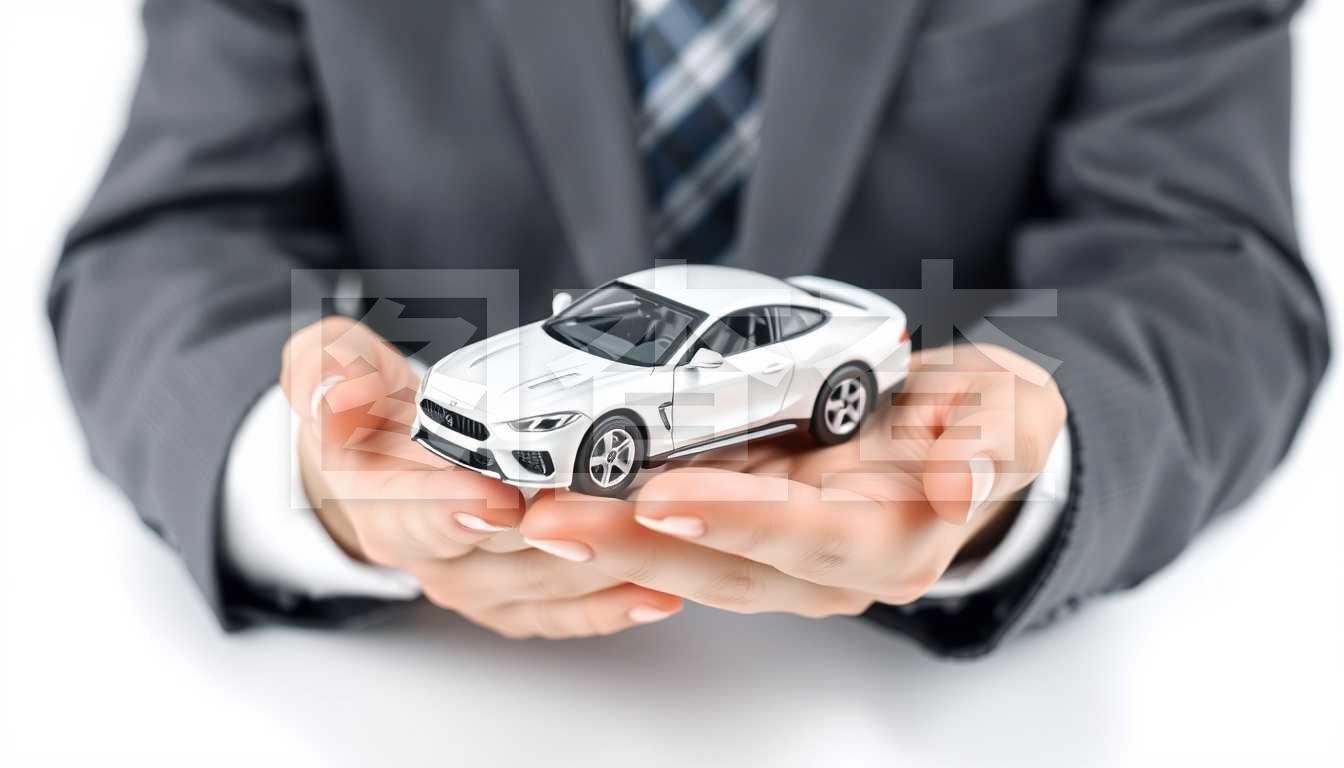 商務人士手中的玩具汽車概念,用于保險、購買、租賃、燃油或服務和建議